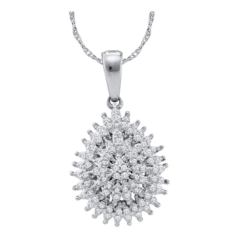 10kt White Gold Womens Round Diamond Teardrop Cluster Pendant 1/4 Cttw