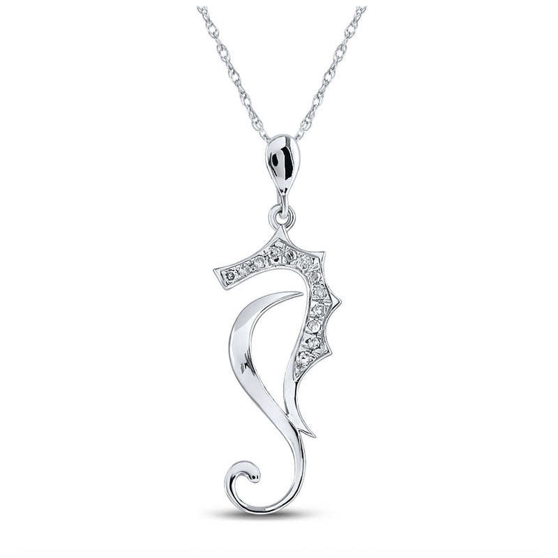 10kt White Gold Womens Round Diamond Sea Horse Animal Pendant 1/20 Cttw