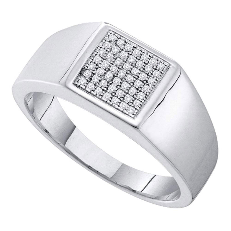 Sterling Silver Mens Round Diamond Square Cluster Ring 1/6 Cttw