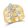 10kt Yellow Gold His Hers Marquise Diamond Cross Matching Wedding Set 1/6 Cttw