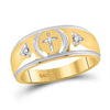 10kt Yellow Gold His Hers Marquise Diamond Cross Matching Wedding Set 1/6 Cttw