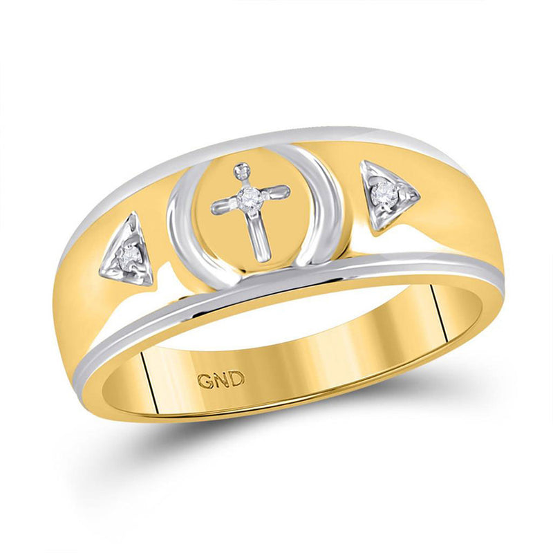 10kt Yellow Gold His Hers Marquise Diamond Cross Matching Wedding Set 1/6 Cttw