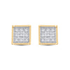 Yellow-tone Sterling Silver Womens Round Diamond Square Earrings 1/20 Cttw