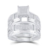 Sterling Silver His Hers Round Diamond Cluster Matching Wedding Set 1/2 Cttw