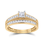 14kt Yellow Gold Princess Diamond Bridal Wedding Ring Band Set 1/2 Cttw