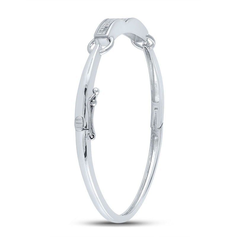 Sterling Silver Womens Round Diamond Single Row Bangle Bracelet 1/5 Cttw