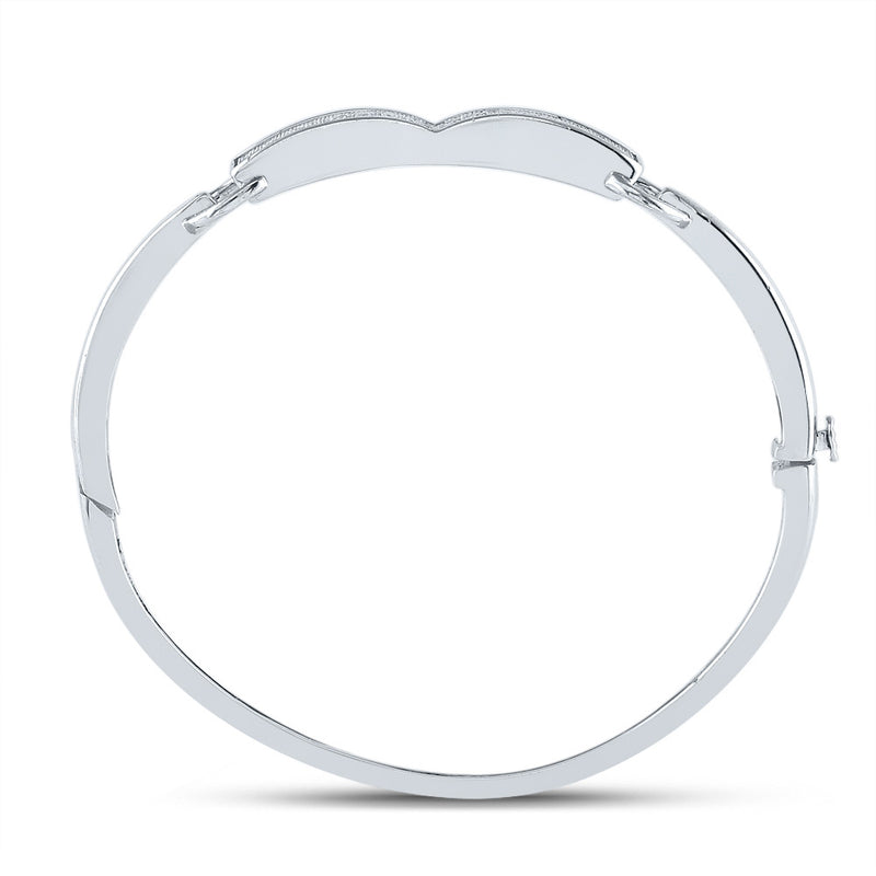 Sterling Silver Womens Round Diamond Single Row Bangle Bracelet 1/5 Cttw