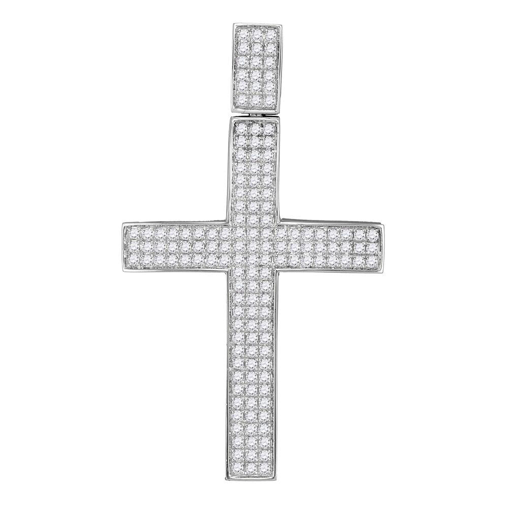 10kt White Gold Mens Round Diamond Roman Cross Charm Pendant 3-1/2 Cttw