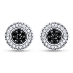 Sterling Silver Womens Round Black Color Enhanced Diamond Cluster Earrings 1/4 Cttw