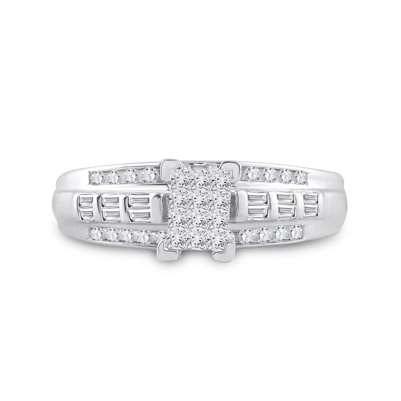 Sterling Silver Princess Diamond Cluster Bridal Wedding Engagement Ring 1/2 Cttw