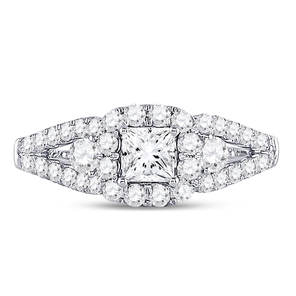 14kt White Gold Princess Diamond Halo Bridal Wedding Engagement Ring 1-1/4 Cttw