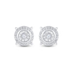 Sterling Silver Womens Round Diamond Stud Earrings 1/10 Cttw