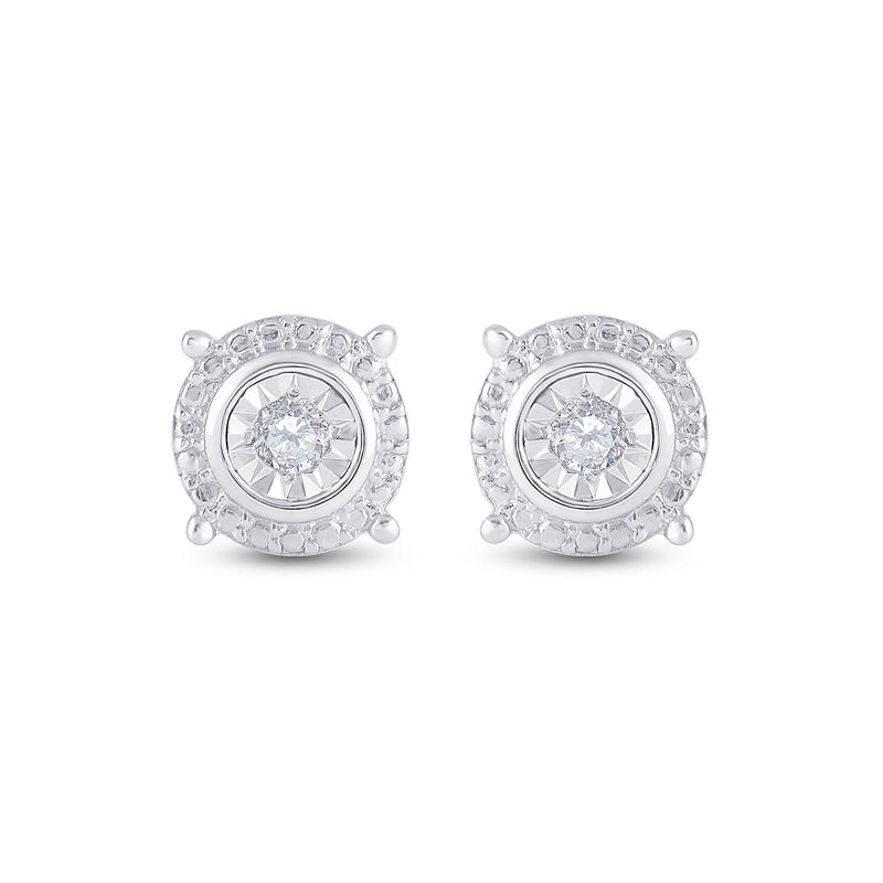 Sterling Silver Womens Round Diamond Stud Earrings 1/10 Cttw