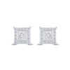 Sterling Silver Womens Round Diamond Square Earrings 1/20 Cttw