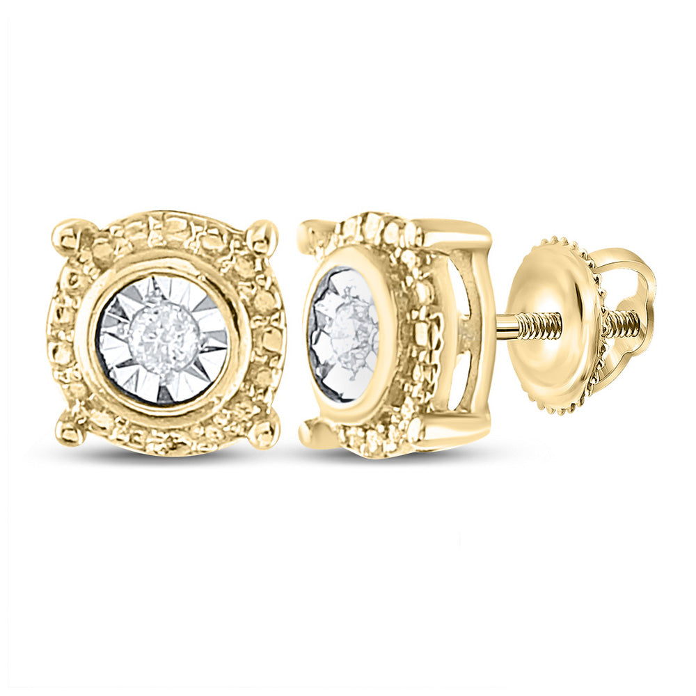 Yellow-tone Sterling Silver Womens Round Diamond Stud Earrings 1/20 Cttw