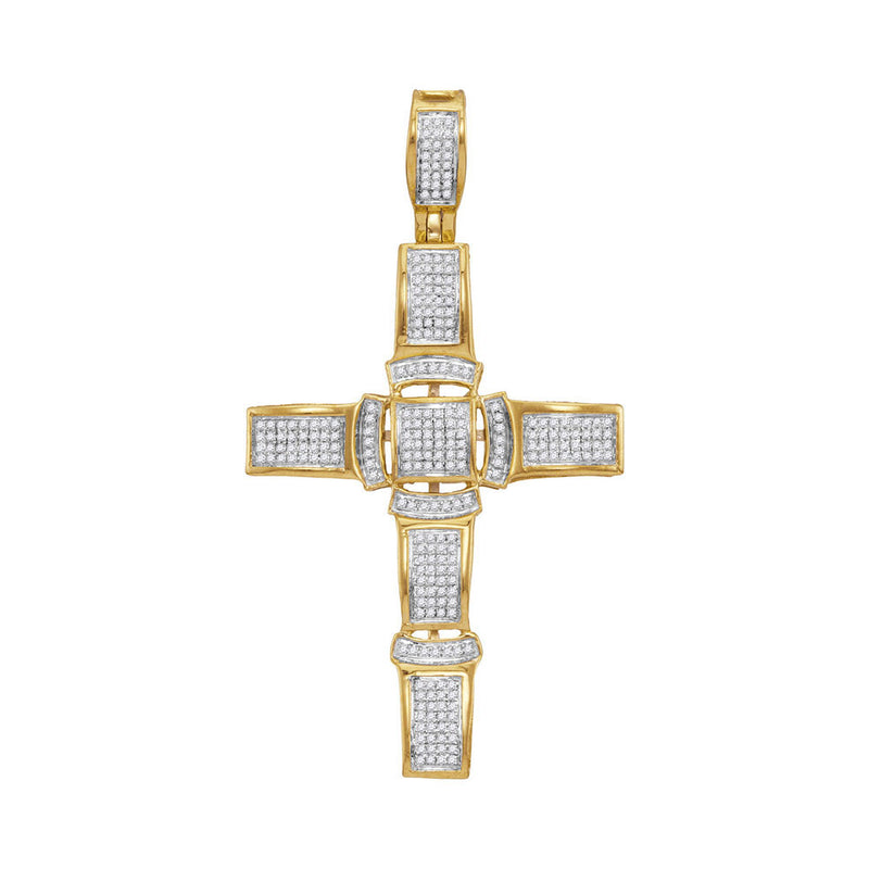 10kt Yellow Gold Mens Round Diamond Segmented Cross Charm Pendant 1/2 Cttw