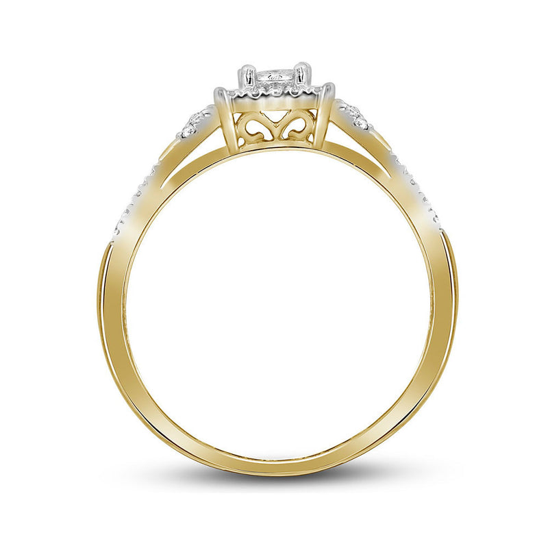 10kt Yellow Gold Princess Diamond Halo Bridal Wedding Ring Band Set 1/4 Cttw