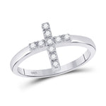 Sterling Silver Womens Round Diamond Simple Cross Religious Ring 1/8 Cttw