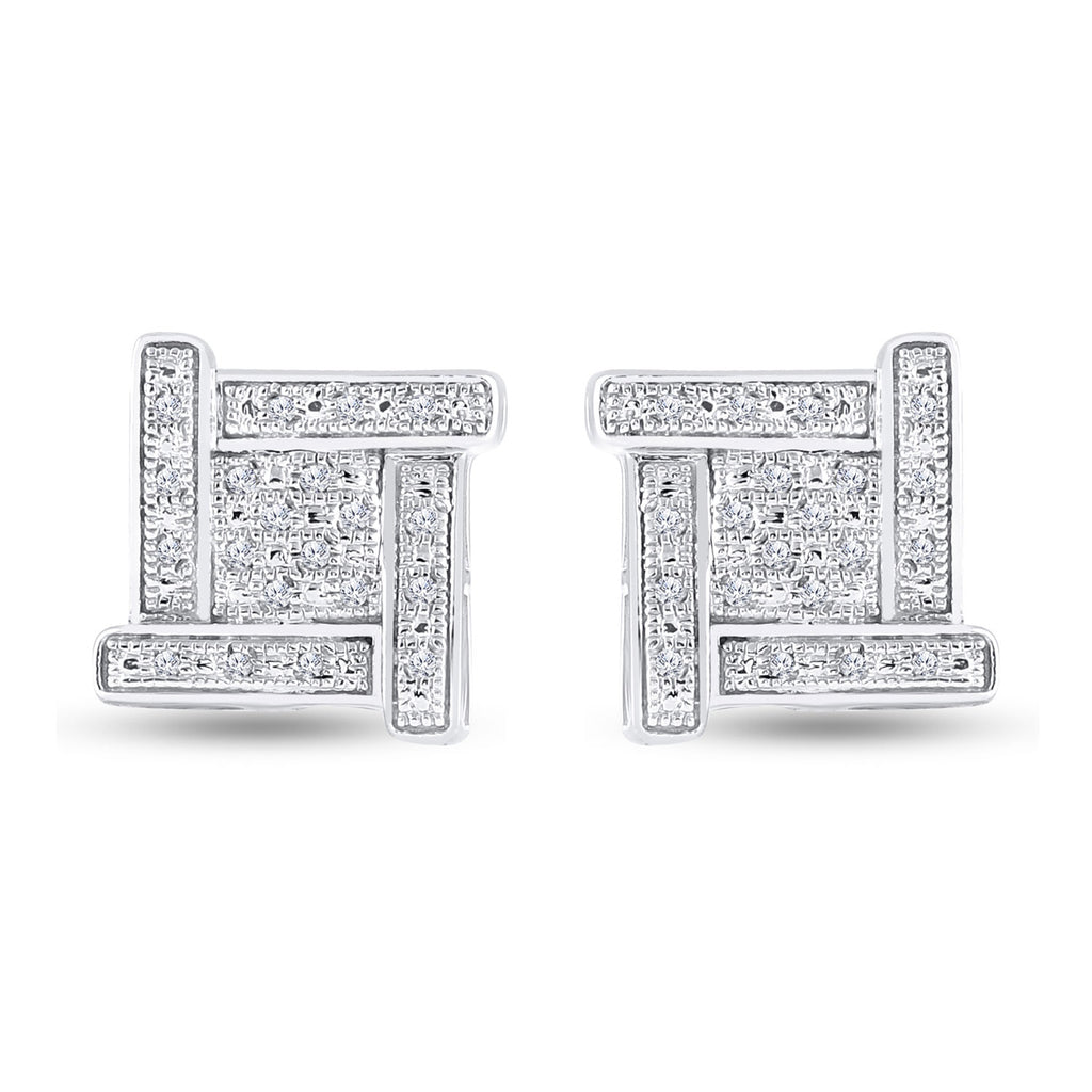 Sterling Silver Mens Round Diamond Square Earrings 1/8 Cttw