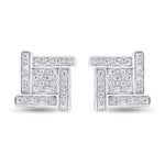 Sterling Silver Mens Round Diamond Square Earrings 1/8 Cttw