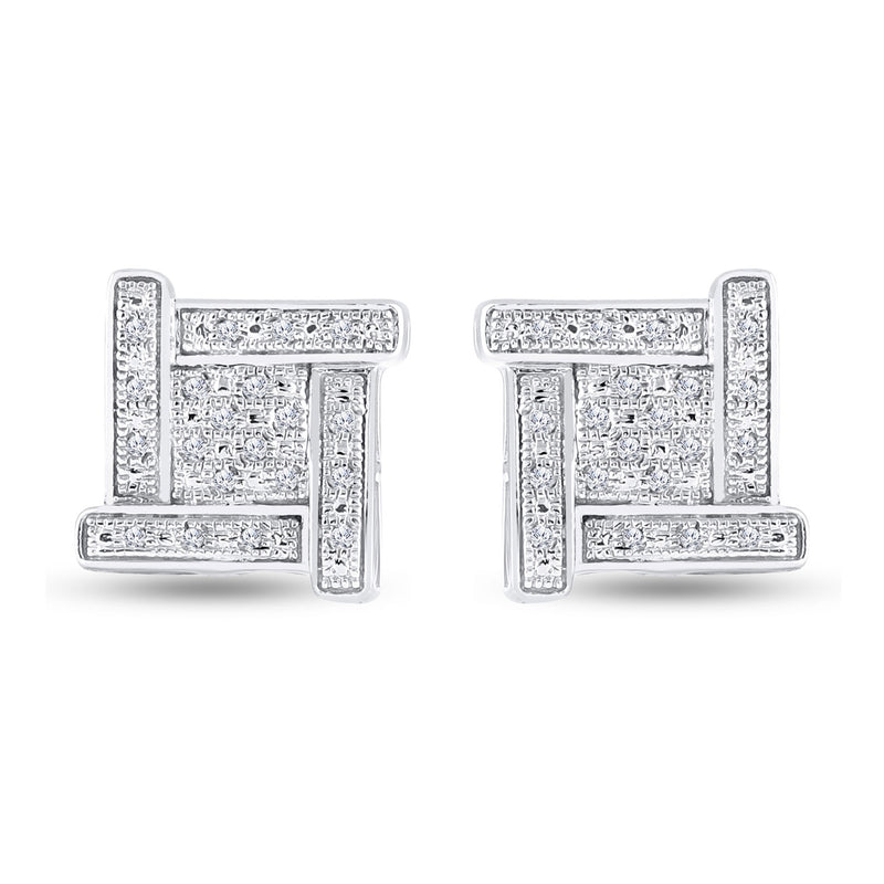 Sterling Silver Mens Round Diamond Square Earrings 1/8 Cttw