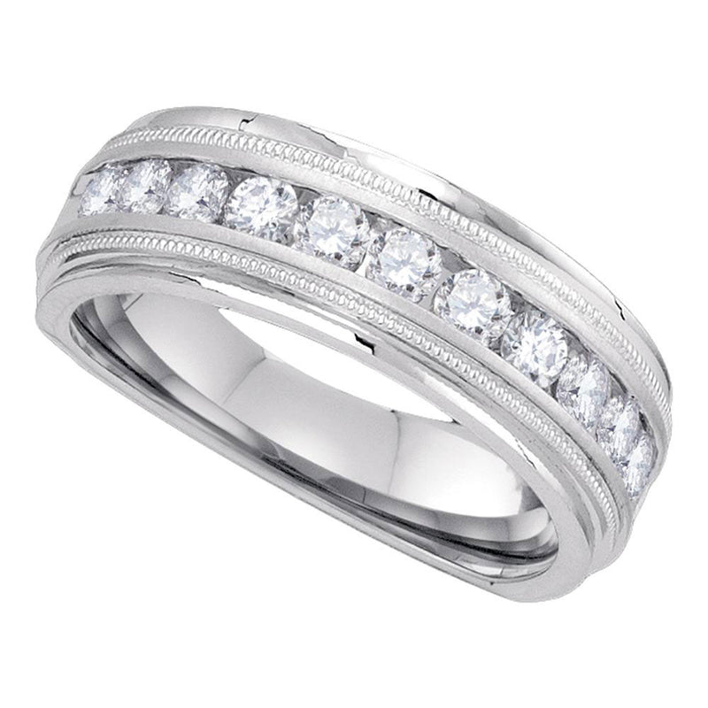 10kt White Gold Mens Round Diamond Wedding Single Row Band Ring 1 Cttw
