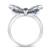 10kt White Gold Womens Round Blue Color Enhanced Diamond Butterfly Bug Ring 1/3 Cttw
