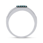 10kt White Gold Mens Round Blue Color Enhanced Diamond Square Cluster Ring 1/2 Cttw