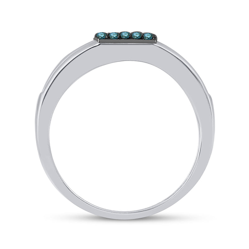 10kt White Gold Mens Round Blue Color Enhanced Diamond Square Cluster Ring 1/2 Cttw