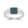 10kt White Gold Mens Round Blue Color Enhanced Diamond Square Cluster Ring 1/2 Cttw