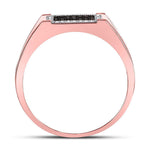 10kt Rose Gold Mens Round Red Color Enhanced Diamond Rectangle Cluster Ring 1/5 Cttw