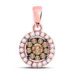 14kt Rose Gold Womens Round Brown Diamond Circle Cluster Pendant 1/3 Cttw