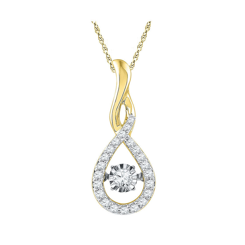 10kt Yellow Gold Womens Round Diamond Solitaire Moving Twinkle Teardrop Pendant 1/4 Cttw