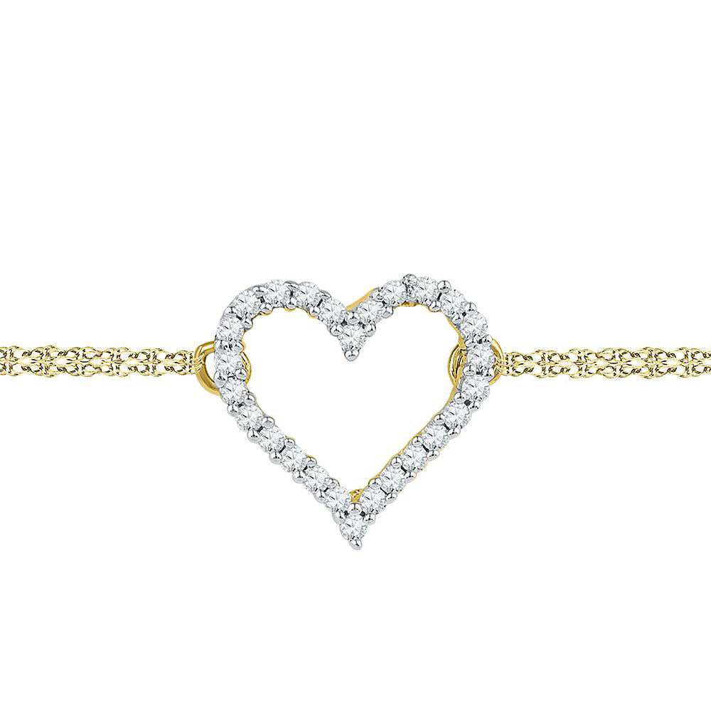10kt Yellow Gold Womens Round Diamond Heart Bracelet 1/8 Cttw