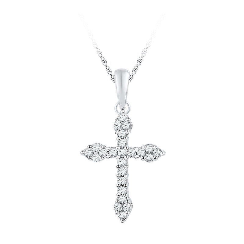 10kt White Gold Womens Round Diamond Cross Crucifix Faith Pendant 1/4 Cttw