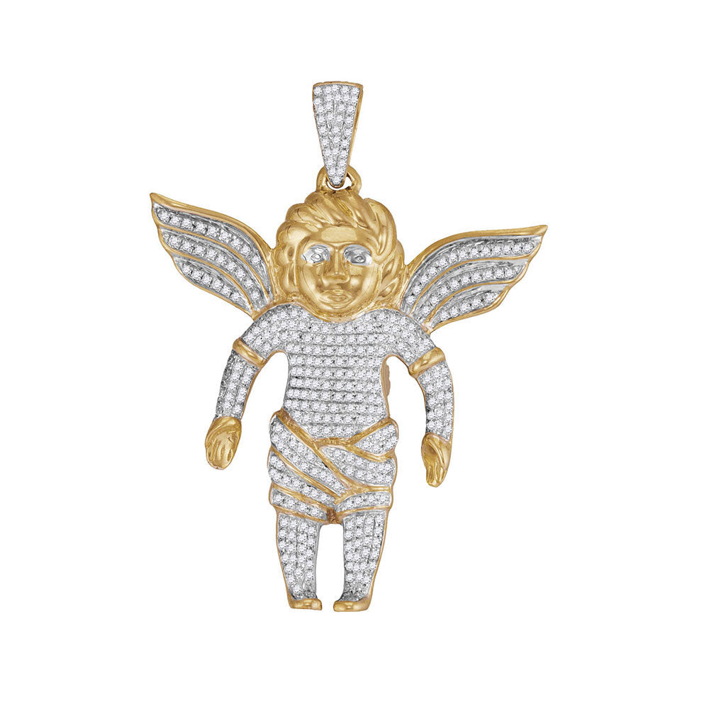 10kt Yellow Gold Mens Round Diamond Guardian Angel Charm Pendant 7/8 Cttw