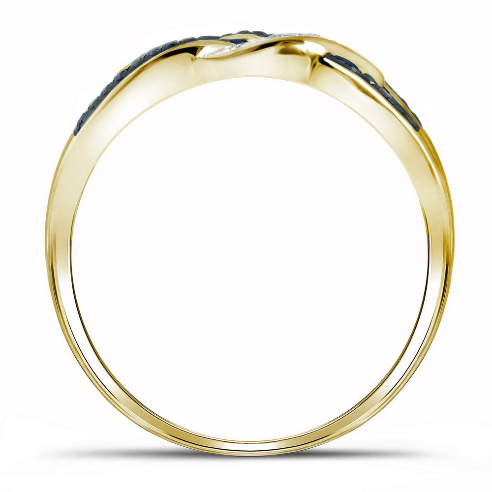 10kt Yellow Gold Womens Round Blue Color Enhanced Diamond Crossover Braid Ring 1/6 Cttw